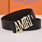 Amiri Belt black Small checkered pattern Golden deer logo